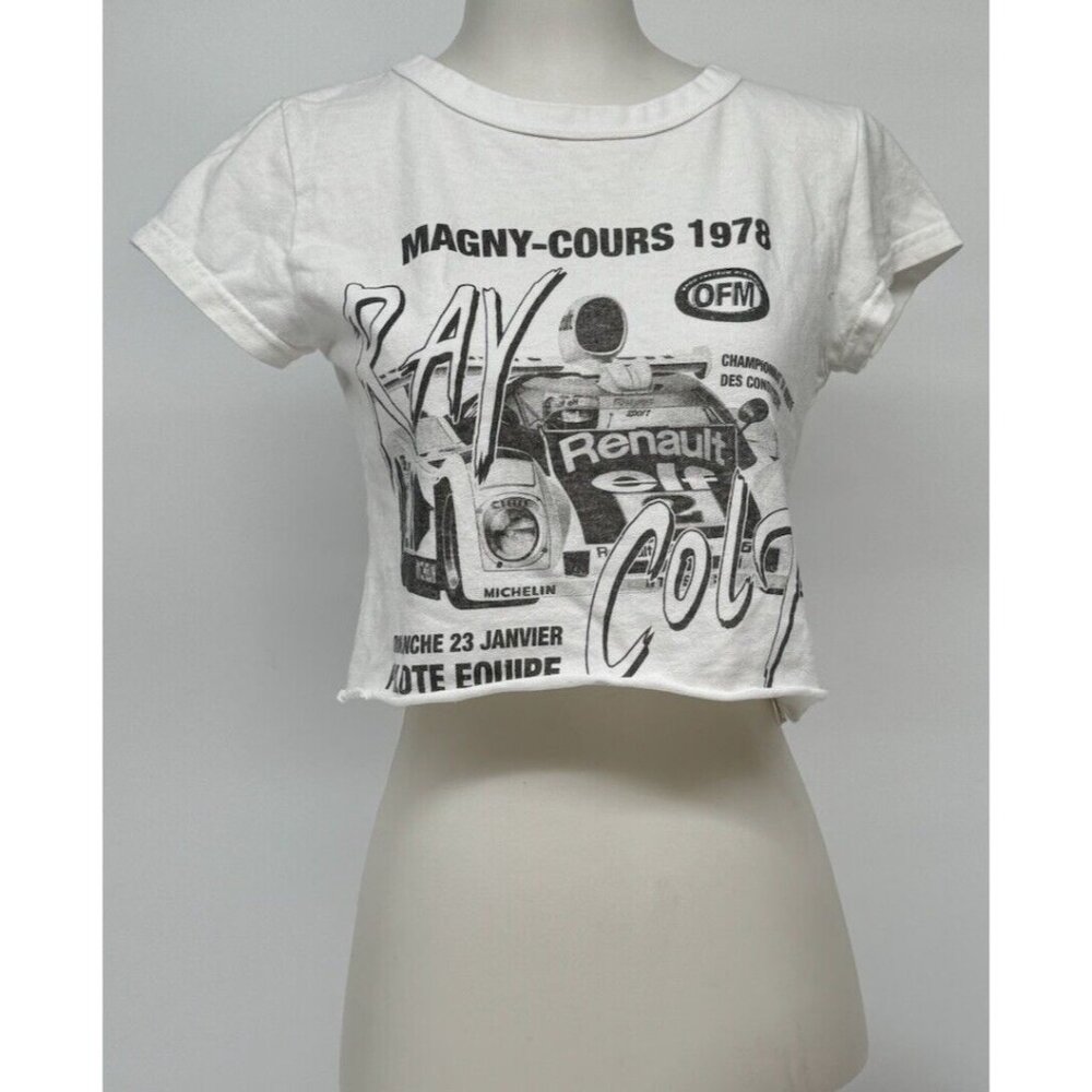 John Galt Women’s White Baby Tee Ray Colt Racing Size S Made In Italy